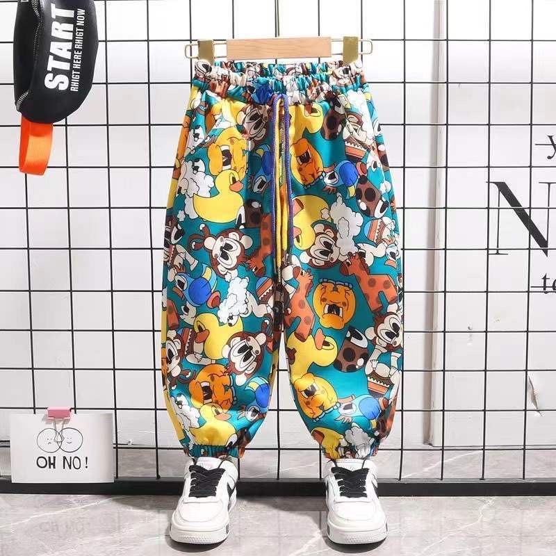 Quần dài màu phối nhiều hình nhân vật hoạt hình cho bé gái & bé trai màu xanh