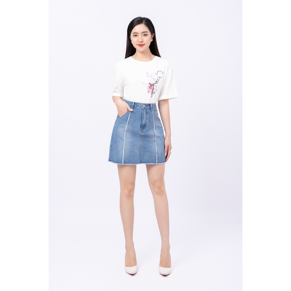 Áo thun nữ Fiona cổ tròn dáng suông áo phông nữ in họa tiết hình gấu cách điệu trẻ trung F521167