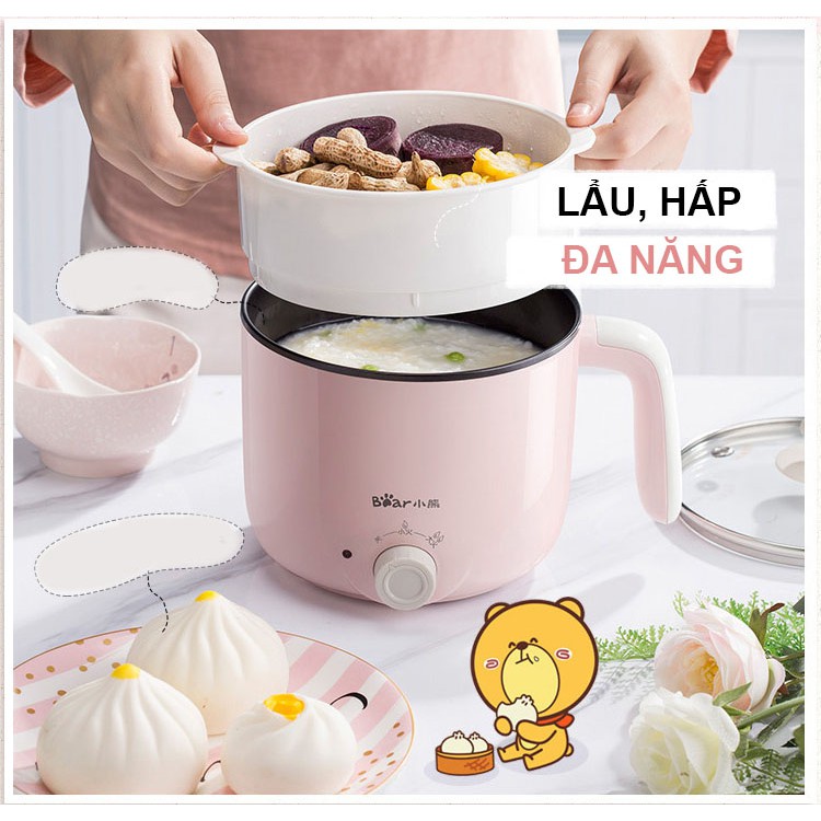 Nồi LẨu điện, Nồi Lẩu Mini đa Năng, Nồi Hấp Chiên Xào bằng điện. Dung tích 1,2L. Chất Lượng Cao Cấp Thương Hiệu Bear.