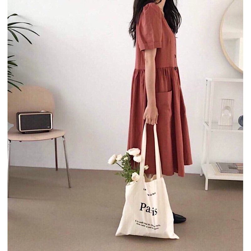 Đầm nút trước 2 túi (kèm hình thật) | BigBuy360 - bigbuy360.vn