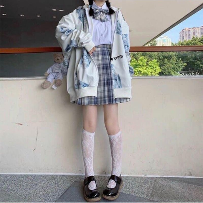 Áo khoác nỉ in hoạ tiết unisex nam nữ form rộng có dây kéo thời trang thu đông