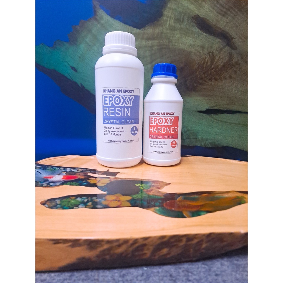Bộ 1500gram Keo EPOXY RESIN trong suốt đổ mặt bàn hệ 2:1 - KA202