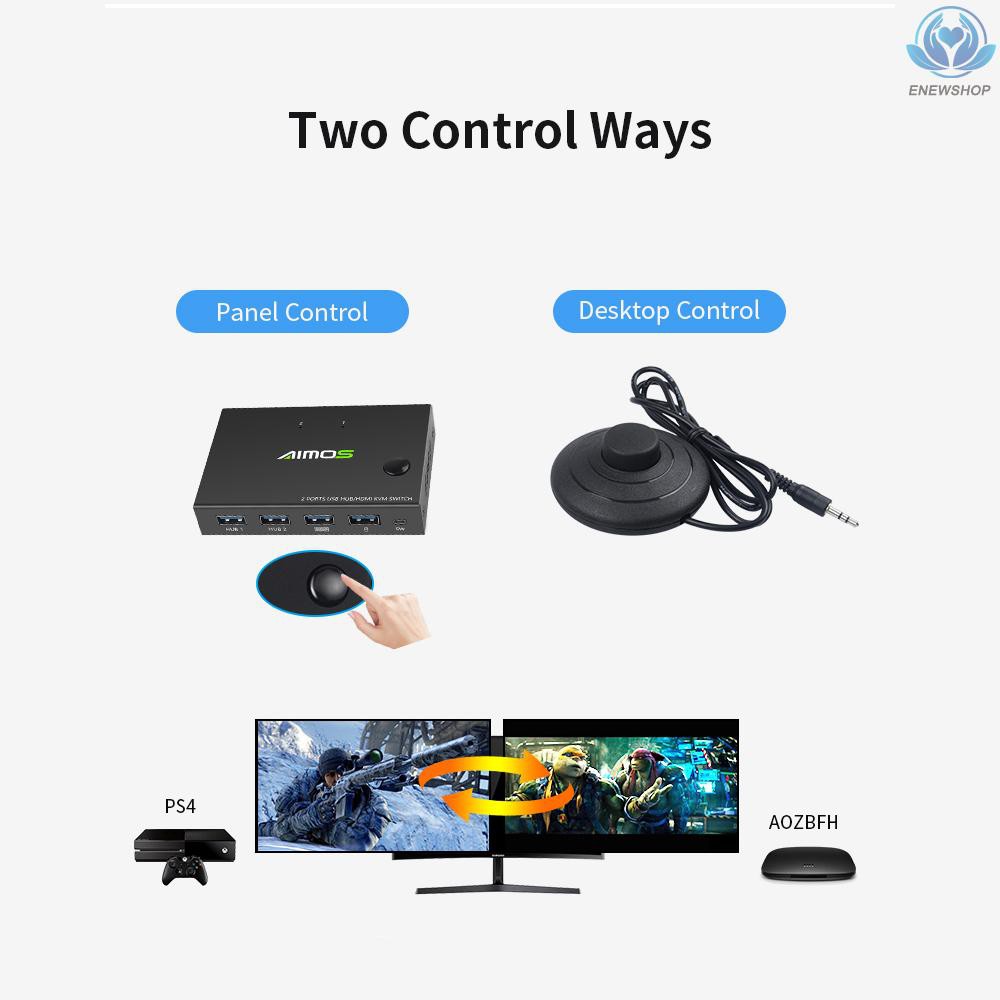 【enew】AIMOS AM-KVM201CC 2-Port HDMI KVM Switch Support 4K*2K@30Hz HDMI KVM Switcher Keyboard Mouse USB