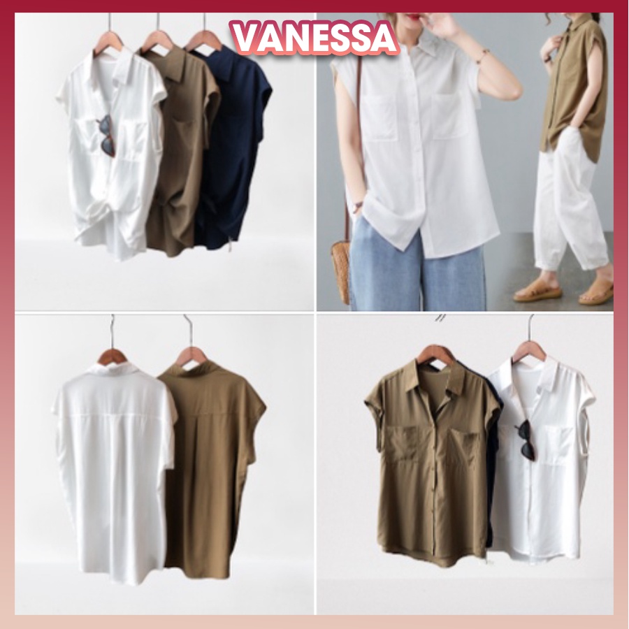 Áo sơ mi nữ tay ngắn kiểu dáng Hàn Quốc Vanessa Stylish chất liệu đũi tơ mềm mát form trẻ trung SMH.33