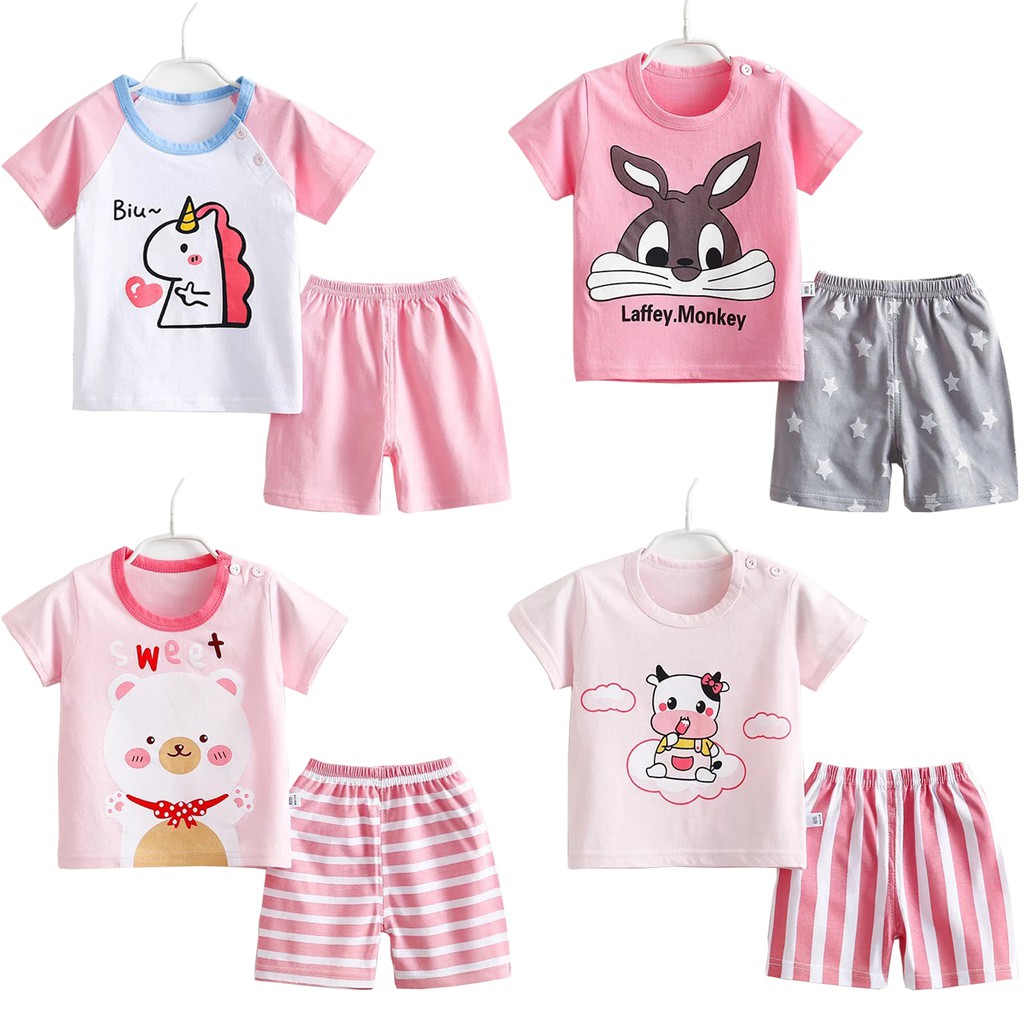 Bộ Quần Áo Cho Bé Gái Từ 1 Đến 8 Tuổi Chất Cotton Co Giãn Thoải Mái Hình In Dễ Thương