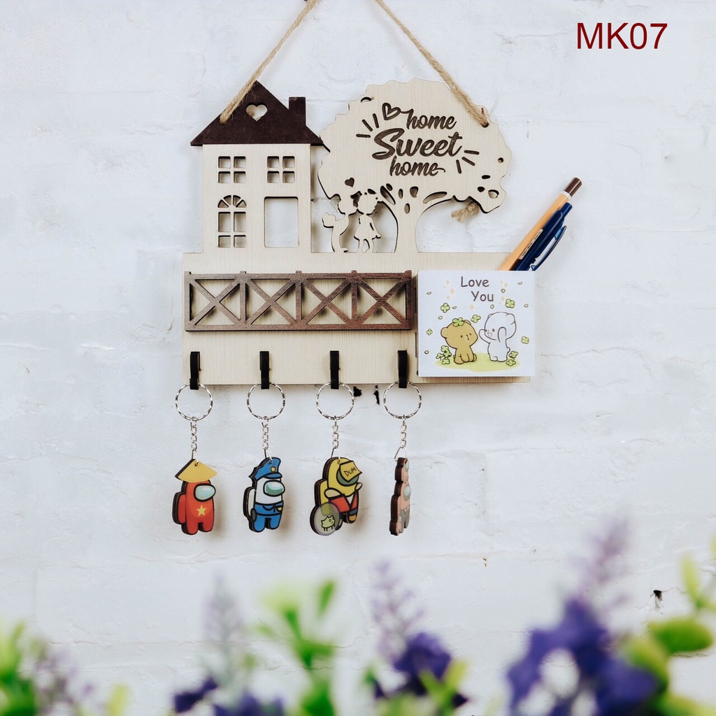 Bảng gỗ decor trang trí nhà cửa, shop, quán cà phê có móc treo chìa khóa