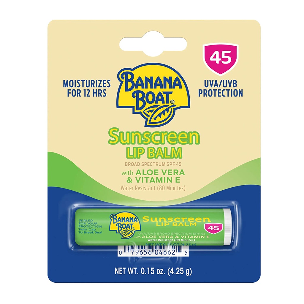 Son Dưỡng Ẩm Chống Nắng Banana Boat Sunscreen Lip Balm with Aloe Vera Lip Protection SPF 45 4,25g (Mỹ)