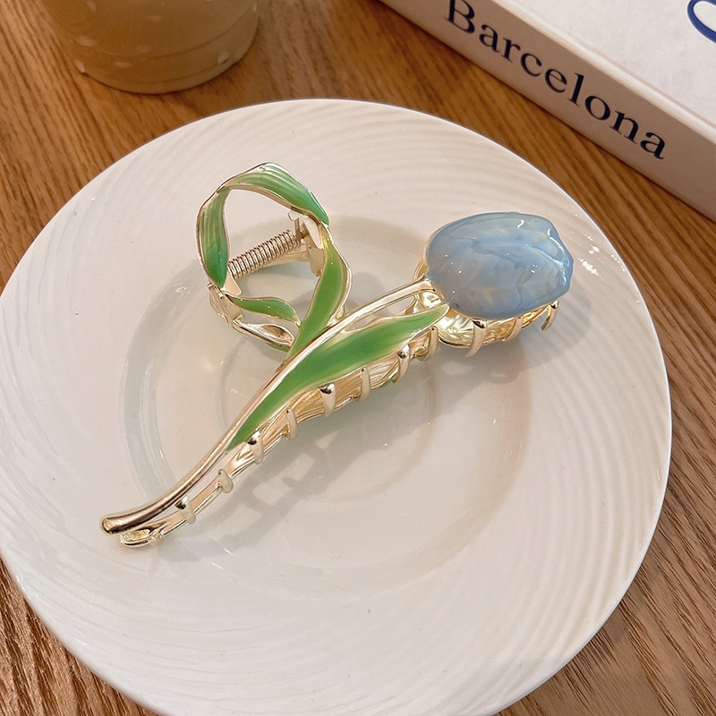 Kẹp Tóc Kim Loại Họa Tiết Tranh Hoa Tulip Sơn Dầu Chất Lượng Cao