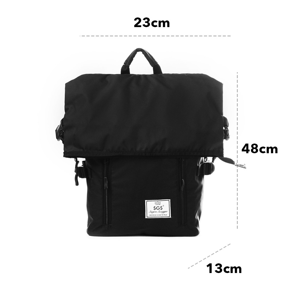 Balo Quấn Đen SAIGON SWAGGER® SGS Black Rolltop Backpack- Ngăn Chống Sốc Laptop