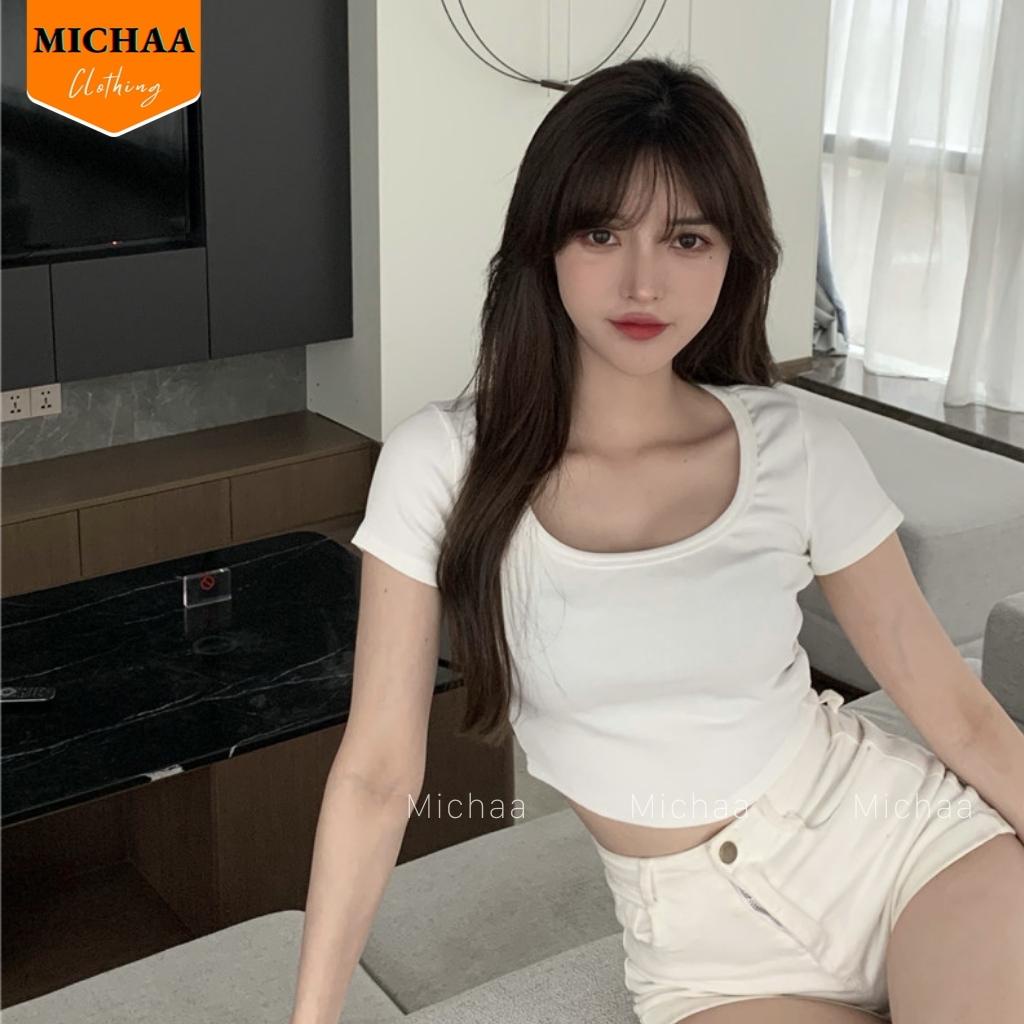 Áo Croptop TRƠN CỔ VUÔNG Nữ Phong Cách Thể Thao Basic Chất Thun Borip - MICHAA