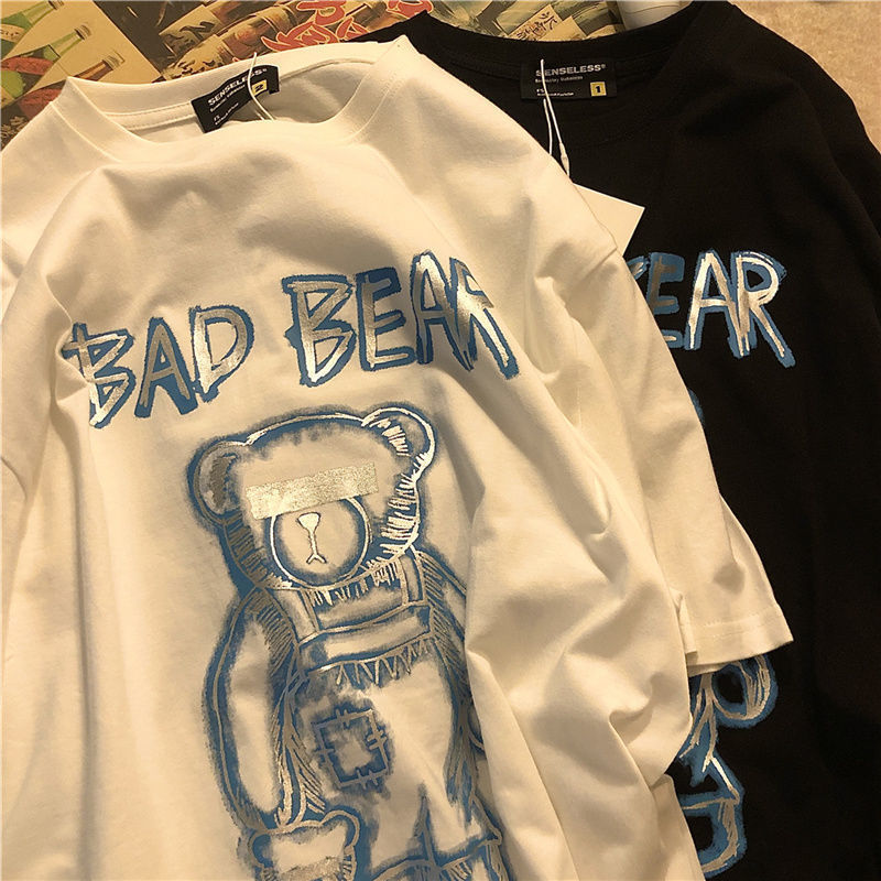 Áo Thun Nữ Phông Tay Lỡ Form Rộng Họa Tiết Con Gấu Dễ Thương In Chữ BAD BEAR