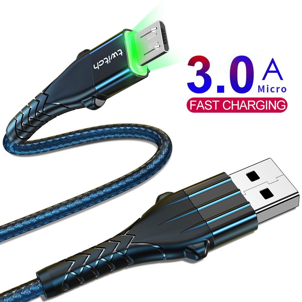 Cáp Sạc Nhanh Micro USB 3A Có Đèn LED Báo Hiệu