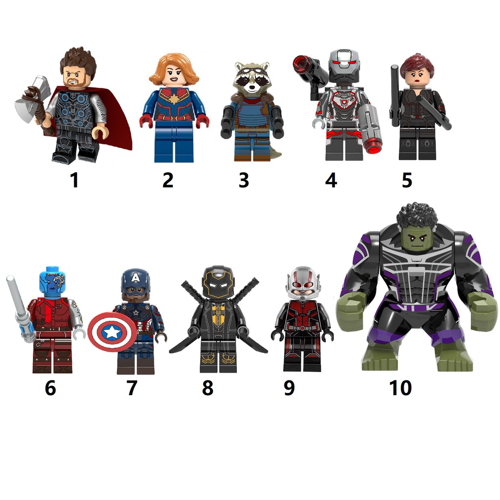 Mô Hình Nhân Vật Siêu Anh Hùng Avengers Endgame Captain Marvel Antman Thor Rocket Black Widow War Machine Minifigure