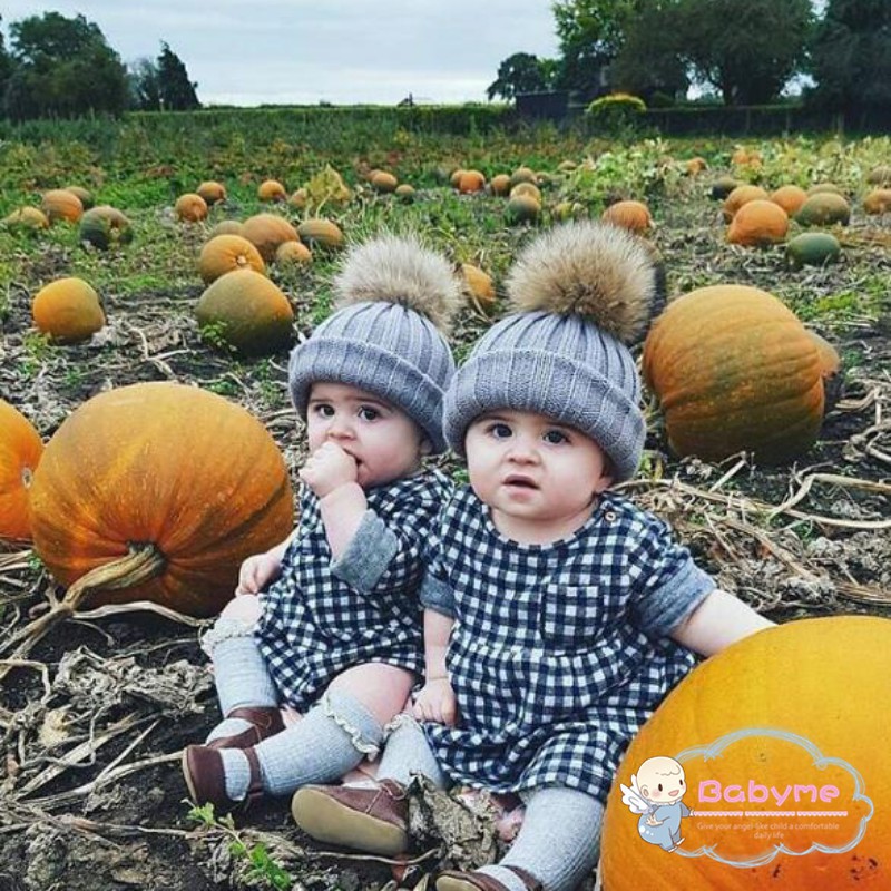 Mũ giữ ấm cotton mềm phối bóng lông đáng yêu cho em bé