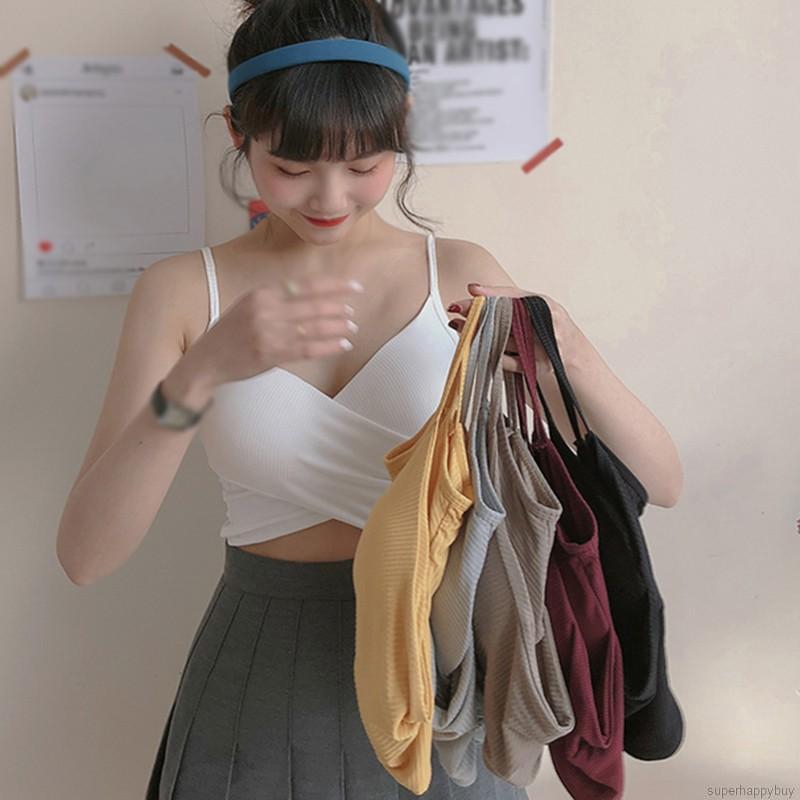 Áo Croptop Sát Nách Màu Trơn Thiết Kế Dây Đan Chéo Quyến Rũ