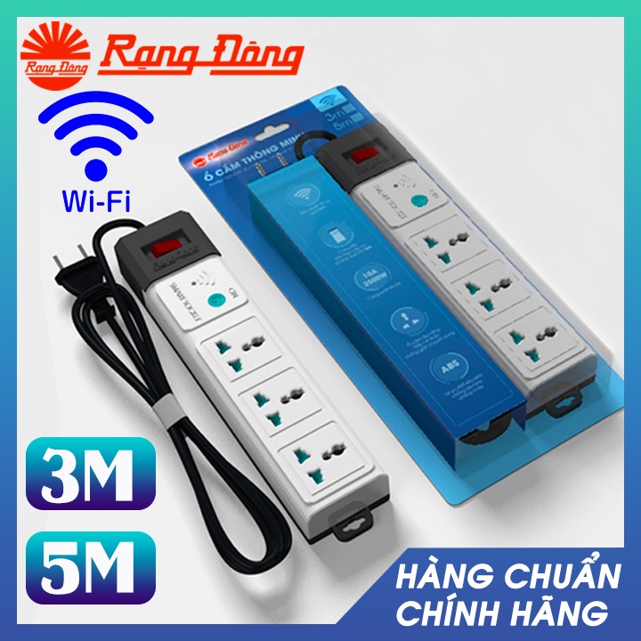 Ổ cắm điện thông minh Rạng Đông điều khiển từ xa bằng Wifi, tương thích với mọi loại phích cắm, dây dài 3m/5m