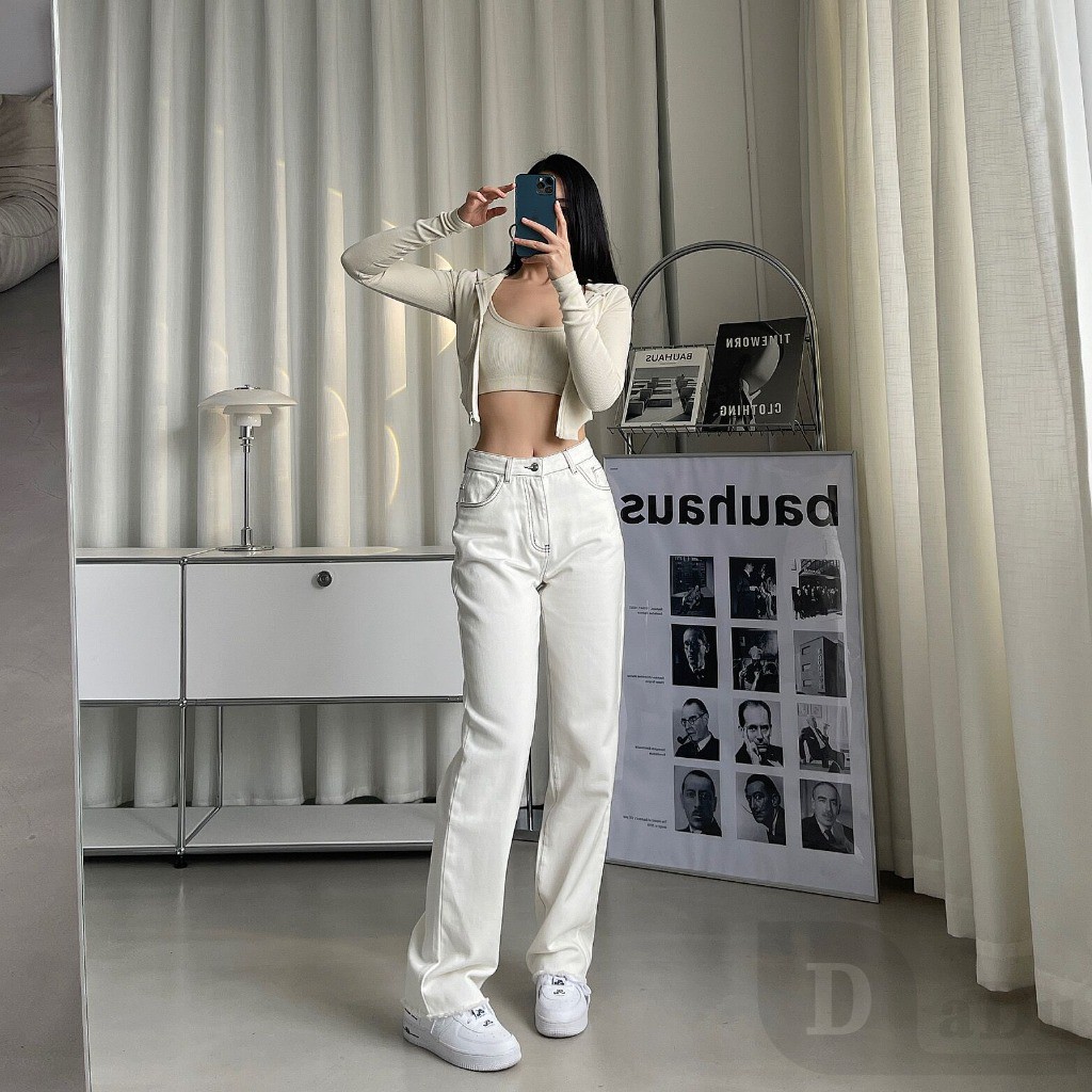 Daduhey Quần dài lưng cao ống rộng phong cách Hàn Quốc trẻ trung cho nữ size Xs-5Xl