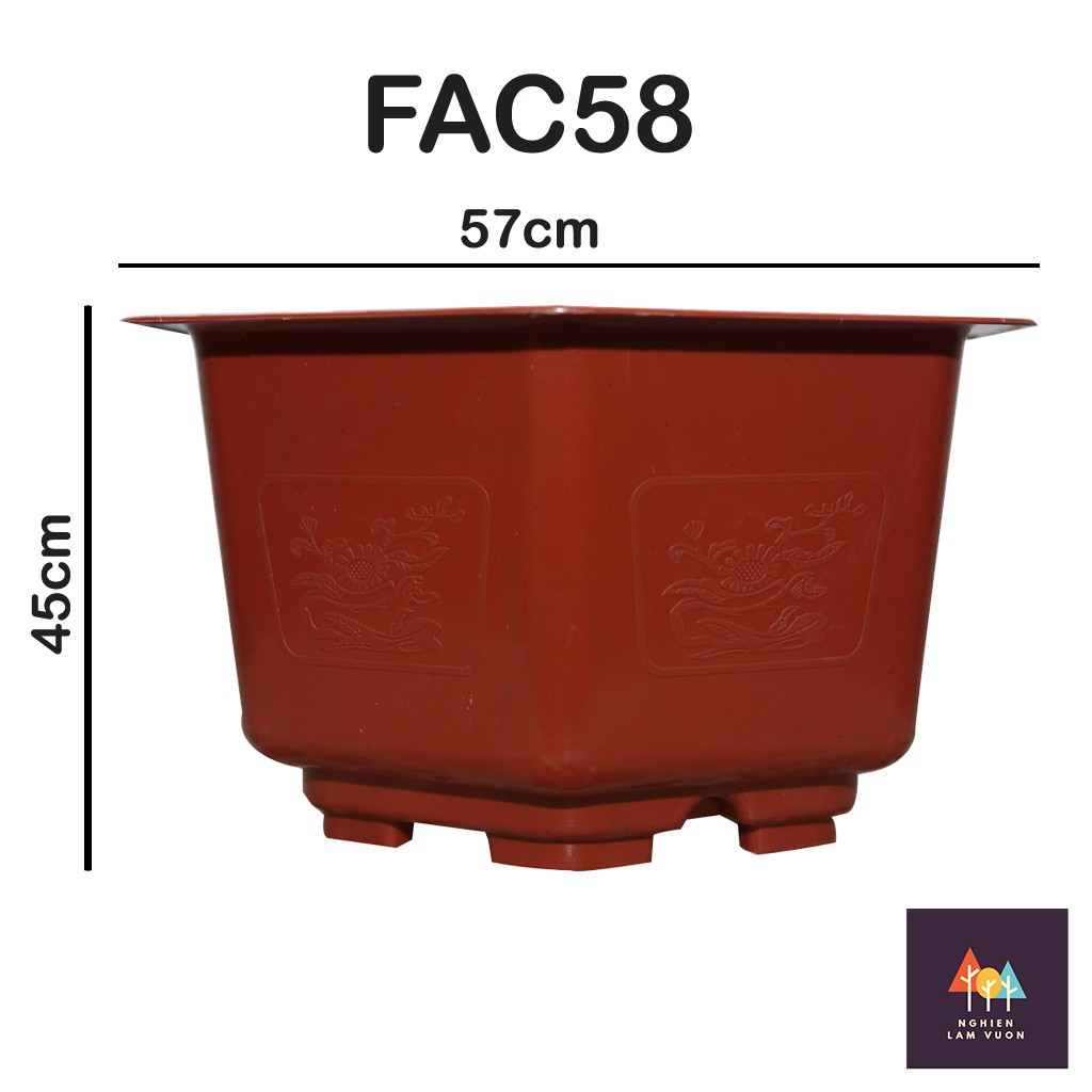 4 Chậu trồng hoa hình lục giác giả đất nung CN07FAC58 size 57x45cm thân dập nổi hoa văn màu gạch đỏ