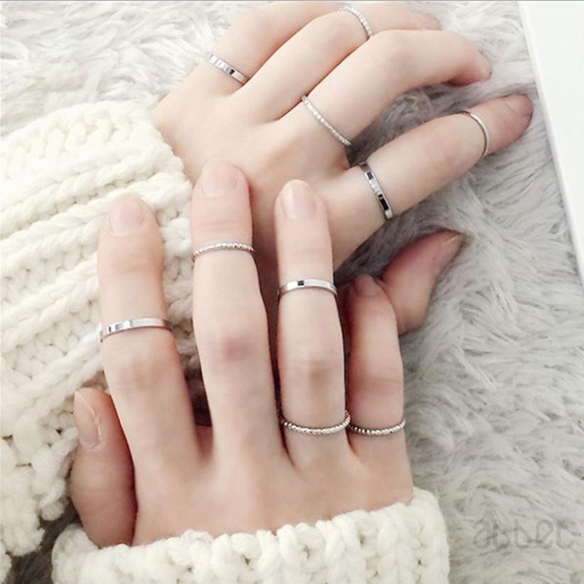 [Abbet] Hàn Quốc bộ mười mảnh giản đơn cá tính mới nhẫn ngón tay mỏng Bộ 10 mảnh ghép nhẫn trang trí ngón trỏ nữ 113