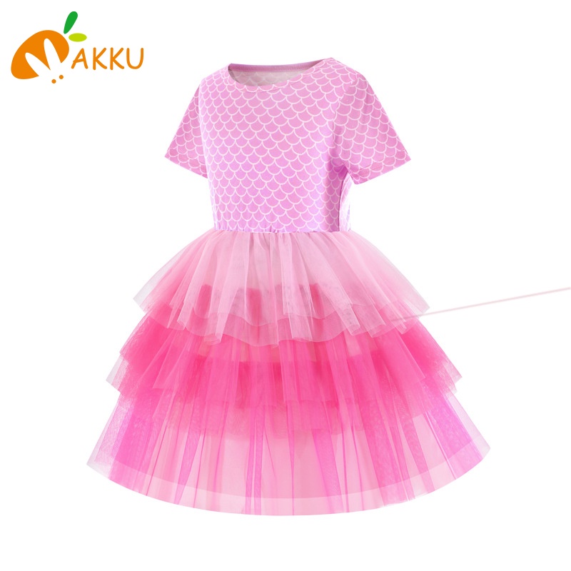 Đầm Bé Gái Từ 4-8 Tuổi Tay Ngắn In Hình Nàng Tiên Cá Nhiều Màu Dễ Thương