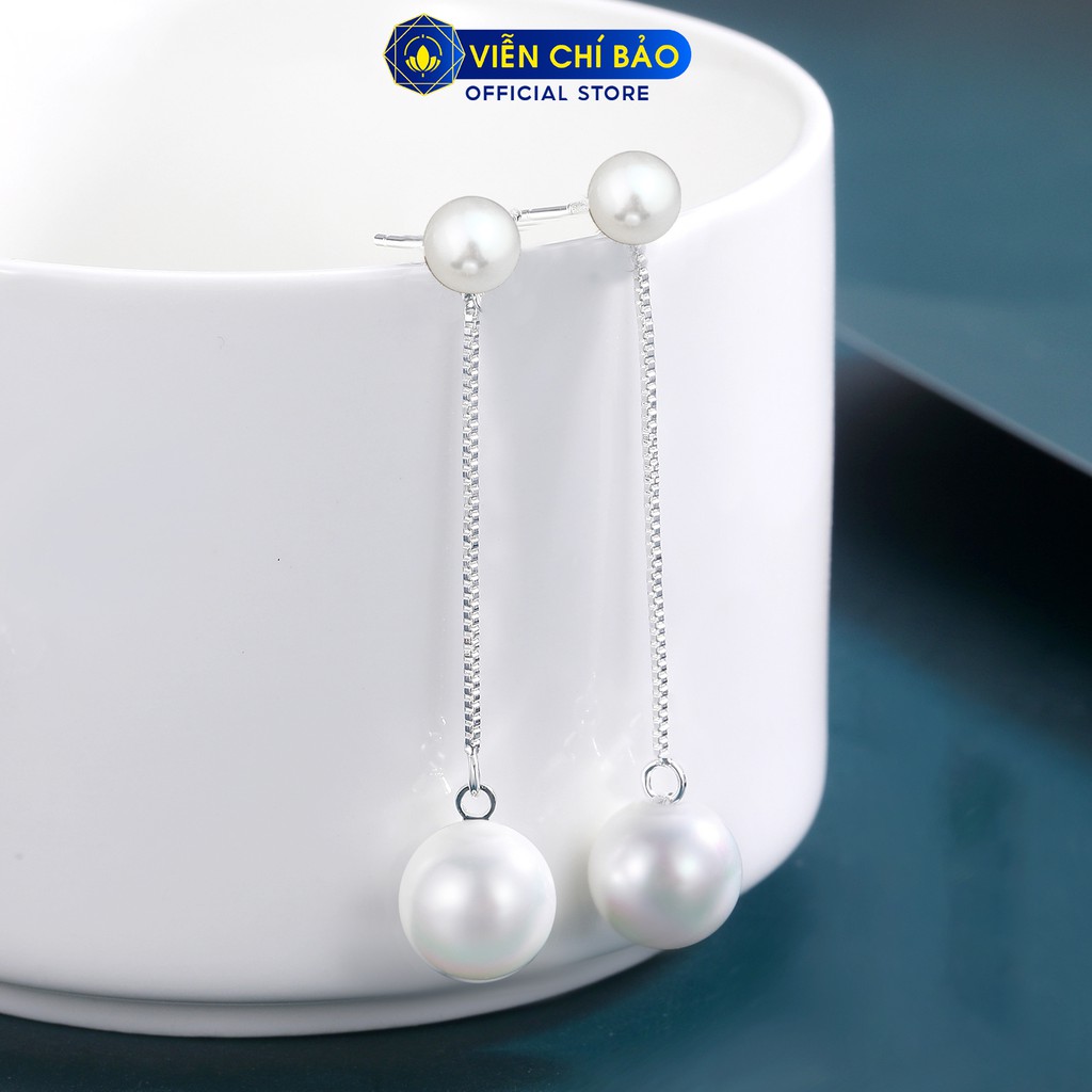 Bông tai bạc nữ đính trái châu dạng thả chất liệu bạc 925 thời trang phụ kiện trang sức nữ Viễn Chí Bảo B400165