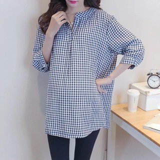Áo bầu kẻ xanh cổ tàu