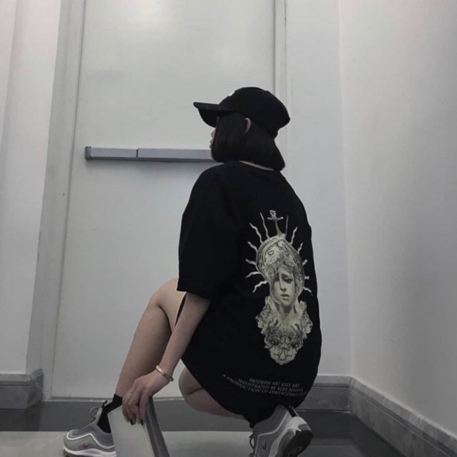 Áo tay lỡ dáng rộng dưới 75kg - MAKA UNISEX màu đen