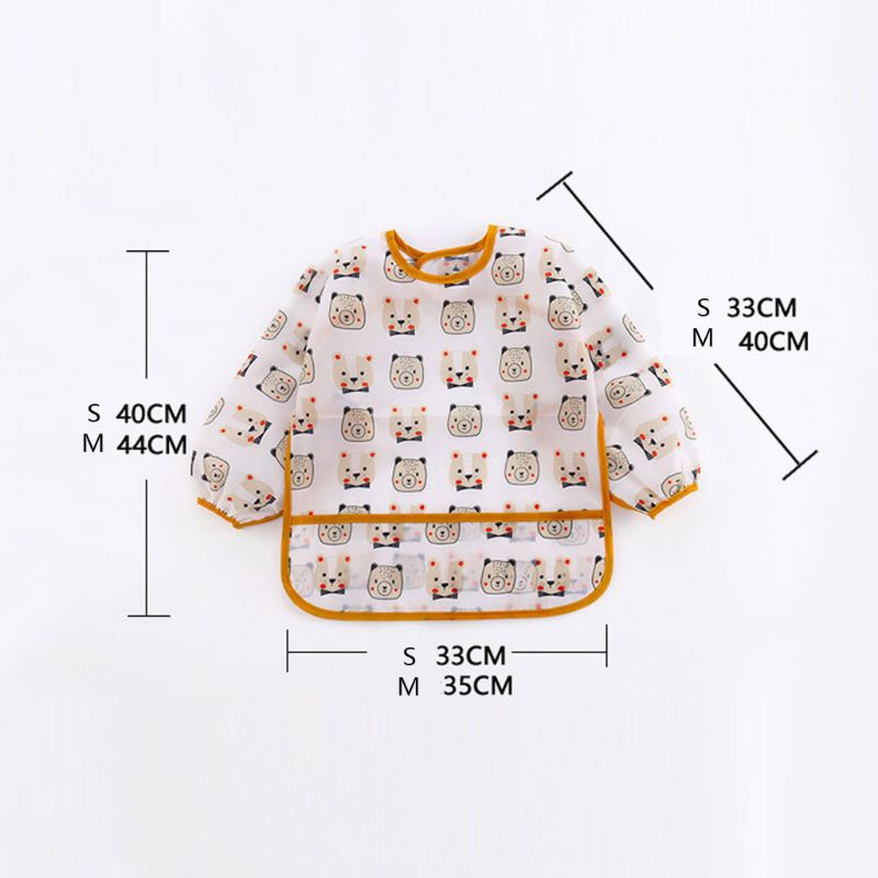 Yếm Ăn Bằng Polyester Tay Dài In Hoạt Hình Dành Cho Trẻ Em
