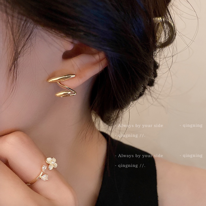 Khuyên tai DREJEW 2 hình chữ Z mạ vàng/ bạc phong cách Hàn Quốc độc đáo thời trang cho nữ