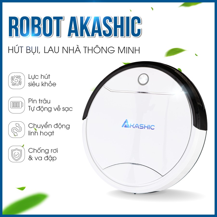 Robot Hút Bụi Lau Nhà Akashic (MADE IN VIỆT NAM) Tự Động Sạc