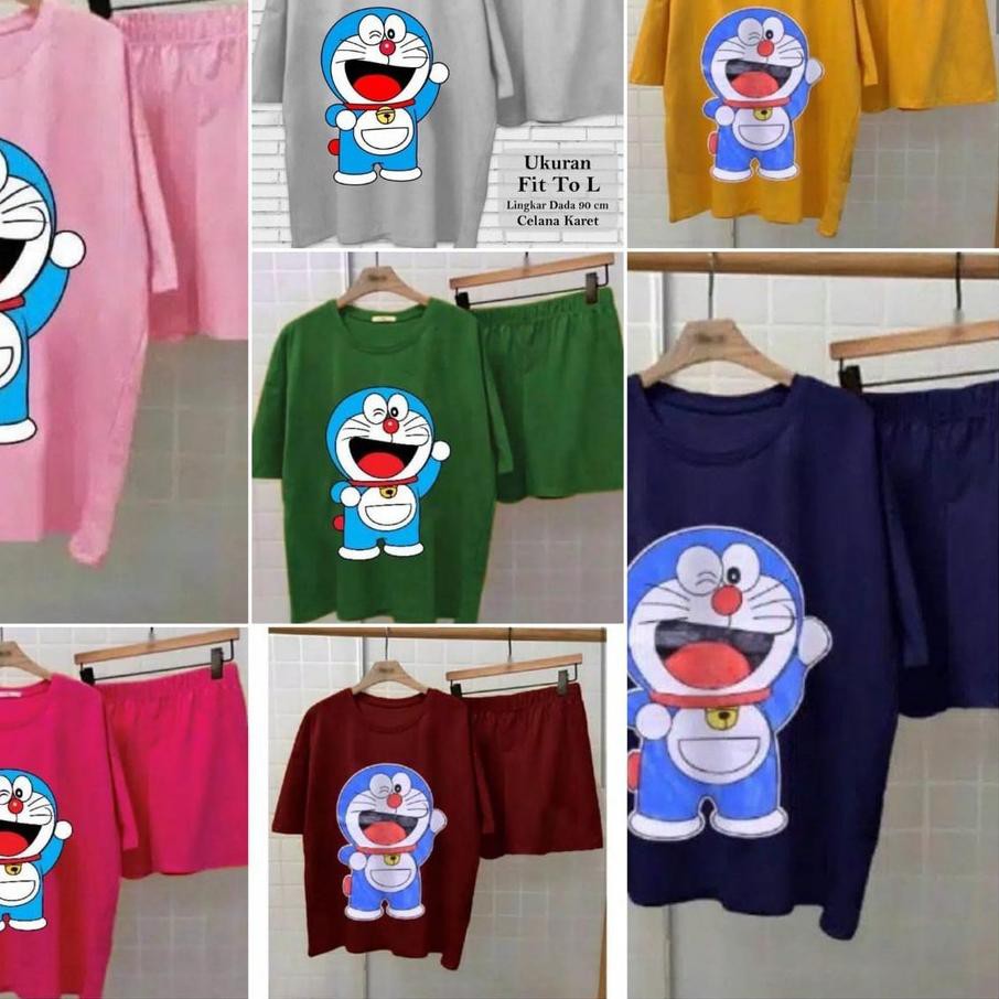 Set Đồ Bộ Dài Tay In Hình Doraemon Dễ Thương Cho Nữ