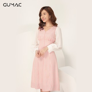 Đầm nữ cổ V phối tay GUMAC DA9100