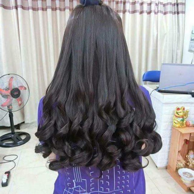 Combo 3 món Tóc giả kẹp xoăn +mái thưa đen+búi phồng đen siêu rẻ