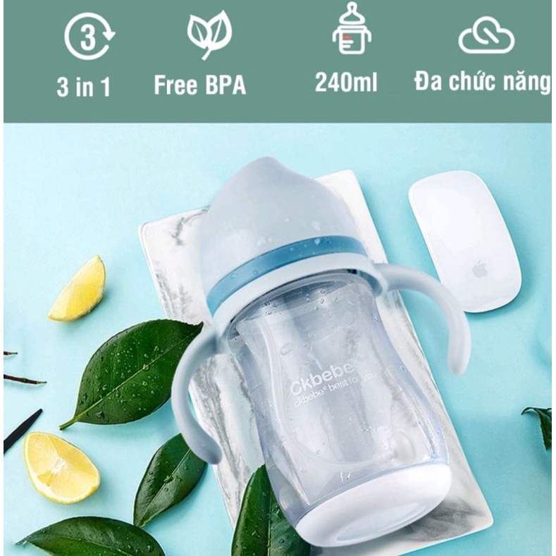 Bình Tập Uống Nước Có Tay Cầm Và Dây Đeo CKBEBE 240ml
