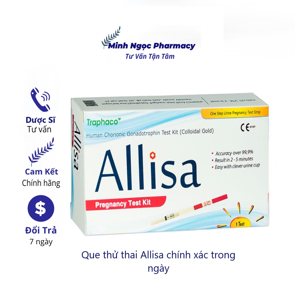 Que Thử Thai Allisa Traphaco - Đạt Chuẩn Xuất Sang Châu Âu - Nhanh Chóng Chính Xác Mọi Thời Điểm Trong Ngày (Hộp 1 Que)