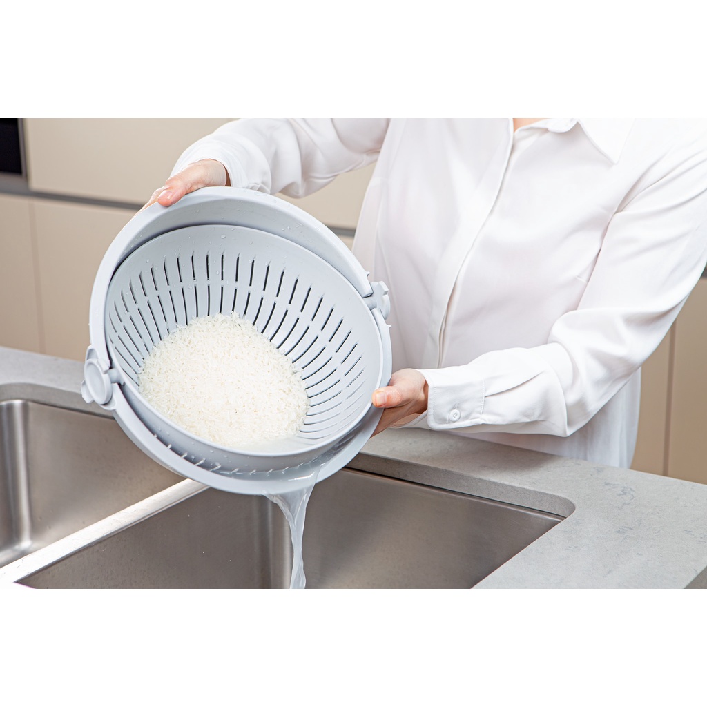 Bộ thau rổ xoay 28cm, dùng rửa rau củ quả, chắt nước tiện lợi, nhựa nguyên sinh an toàn sức khỏe