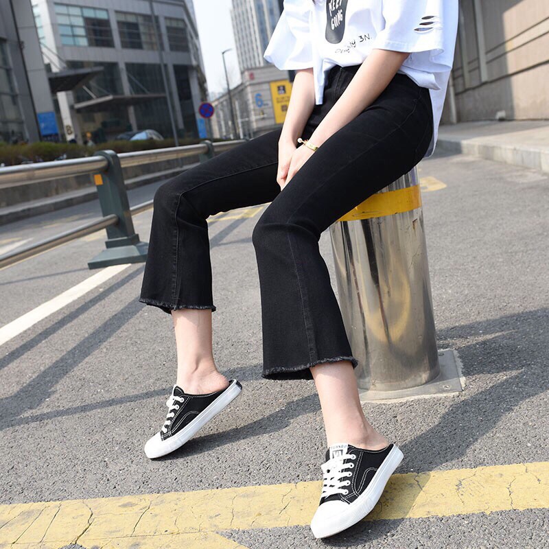 Quần Jean, quần ống loe nữ đen trơn, co giãn tốt, tôn dáng | BigBuy360 - bigbuy360.vn