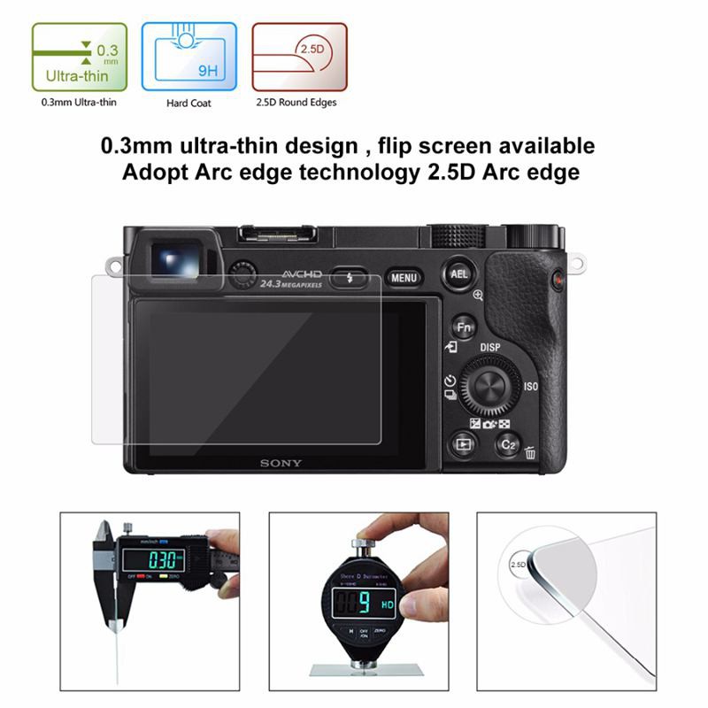 Miếng dán cường lực cho màn hình LCD máy ảnh Sony A6000 / A6300 / A6500 2.5D 0.3mm