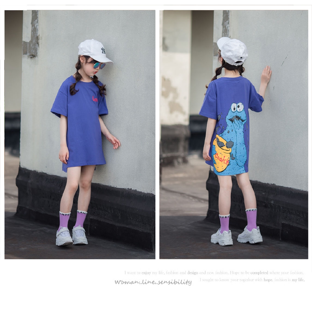 Đầm Thun Tay Ngắn In Hình Thời Trang Cho Bé Gái