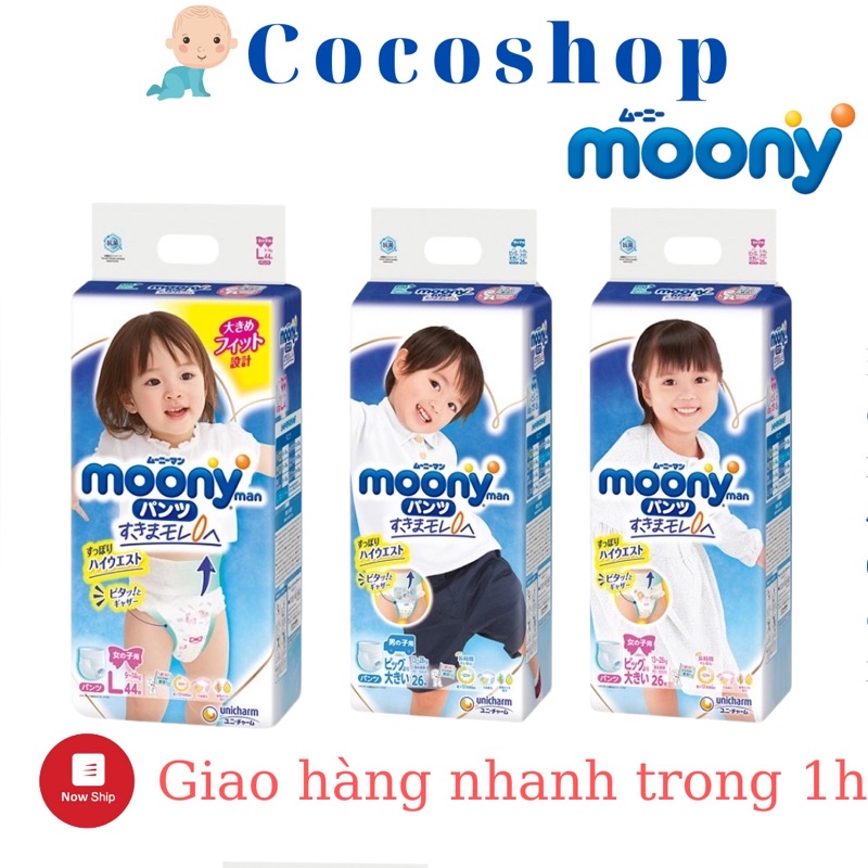 Tã/Bỉm Quần Moony Nhật các size M58/ L44/ XL38/ XXL 26