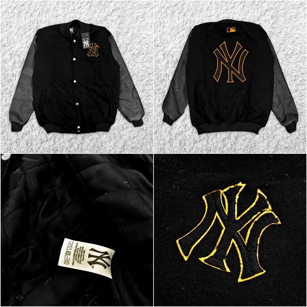 Áo Khoác Bóng Chày Thêu LOGO MLB YANKEES NY Màu Trắng Đen
