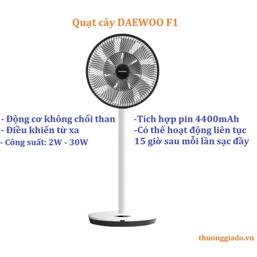 QUẠT CÂY XIAOMI DAEWOO F1 (ĐỘNG CƠ KHÔNG CHỔI THAN, PIN 4400MAH, ĐIỀU KHIỂN TỪ XA), SẴN HÀNG