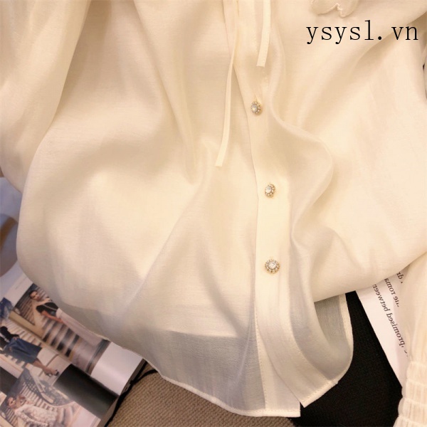 Áo Sơ Mi Chiffon Tay Loe Dài Cổ Búp Bê Phong Cách Hàn Quốc Thanh Lịch Dành Cho Nữ