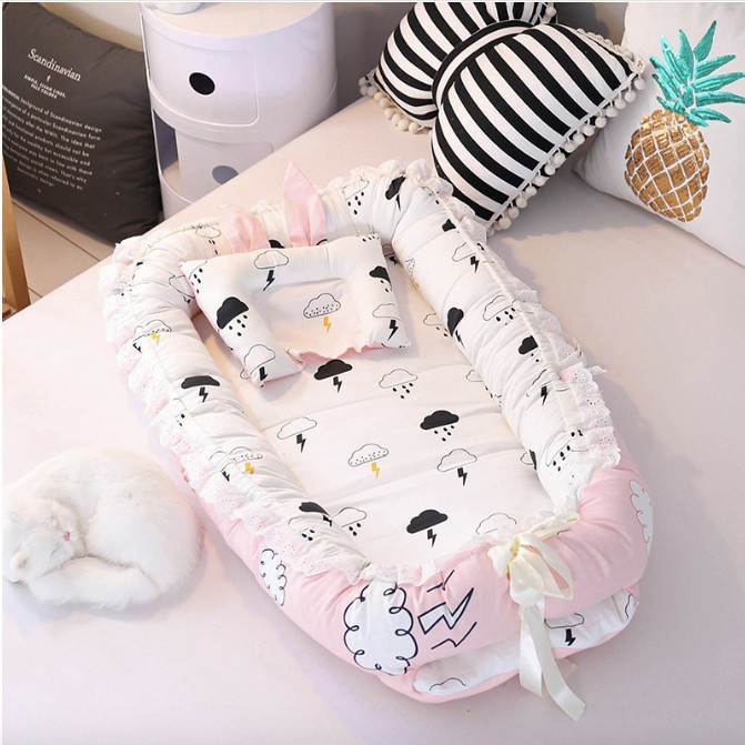 Set đệm nôi đệm ngủ cho bé sơ sinh kèm chăn gối chất liệu cao cấp BaByC