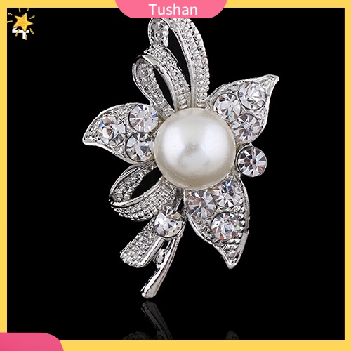 Ghim cài áo hình hoa đính kim cương ngọc trai giả thời trang cho nữ