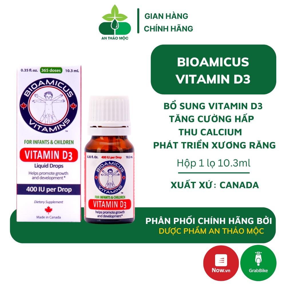 Bioamicus Vitamin D3 bổ sung Vitamin D3 hỗ trợ phát triển xương răng chắc khỏe cho bé hộp 1 lọ 10.3ml