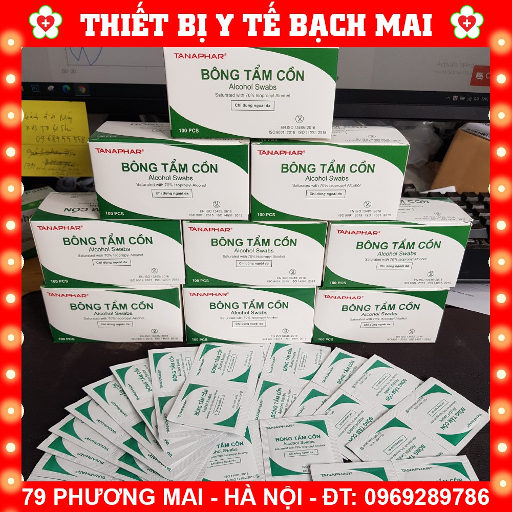 Bông Tẩm Cồn TANAPHAR - Gạc Tẩm Cồn Alcohol Pads [hôp 100 Miếng]