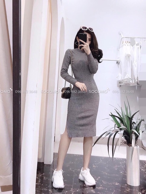 Váy len body xẻ freesize