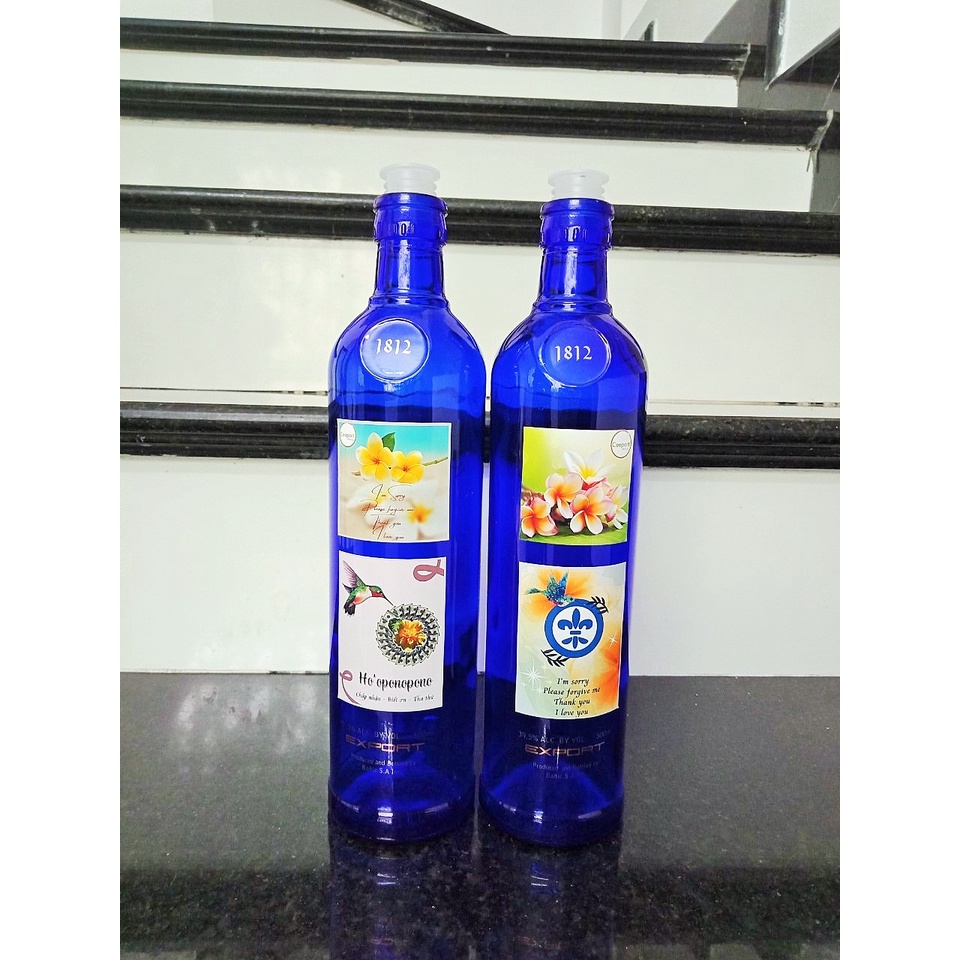 Chai thủy tinh xanh - Thái dương lam thủy 500ml dán sẵn logo