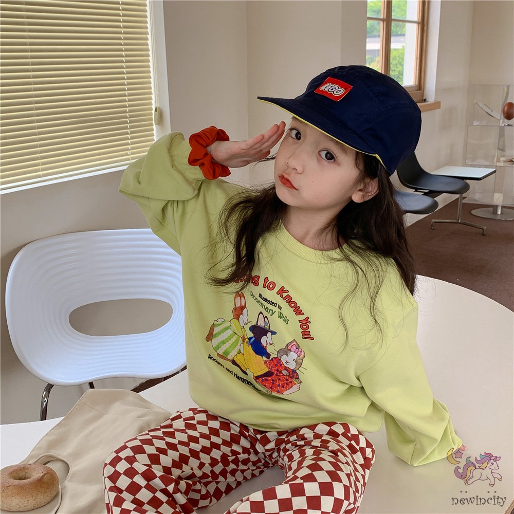 Áo Sweater Tay Dài In Hoạt Hình Kiểu Hàn Quốc Xinh Xắn Cho Bé Gái